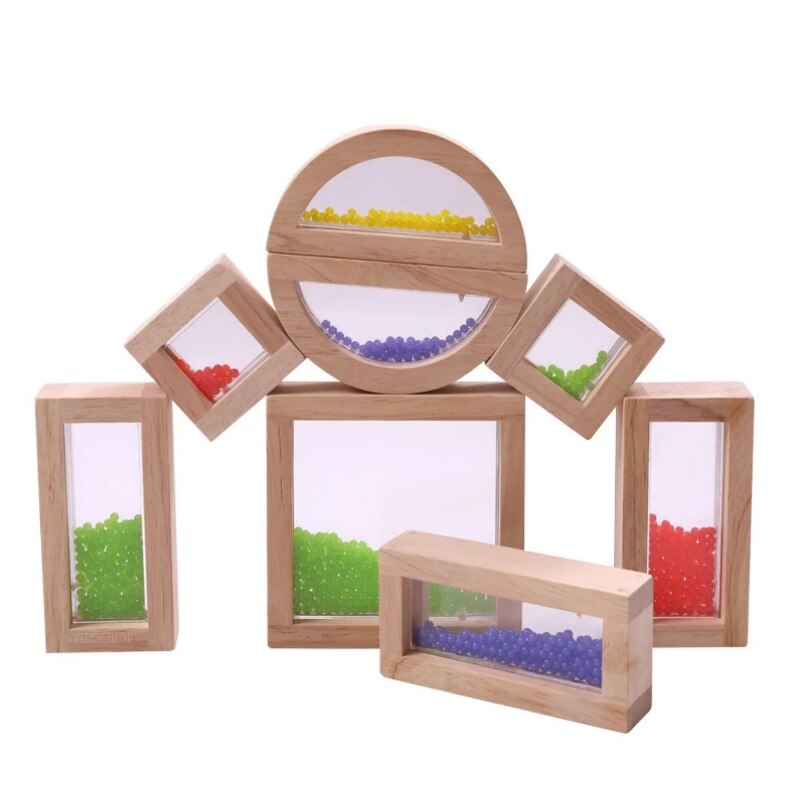Wooden Large Building Blocks 8 Pcs Geometry Sensory Rainbow Construction Stacking Blocks