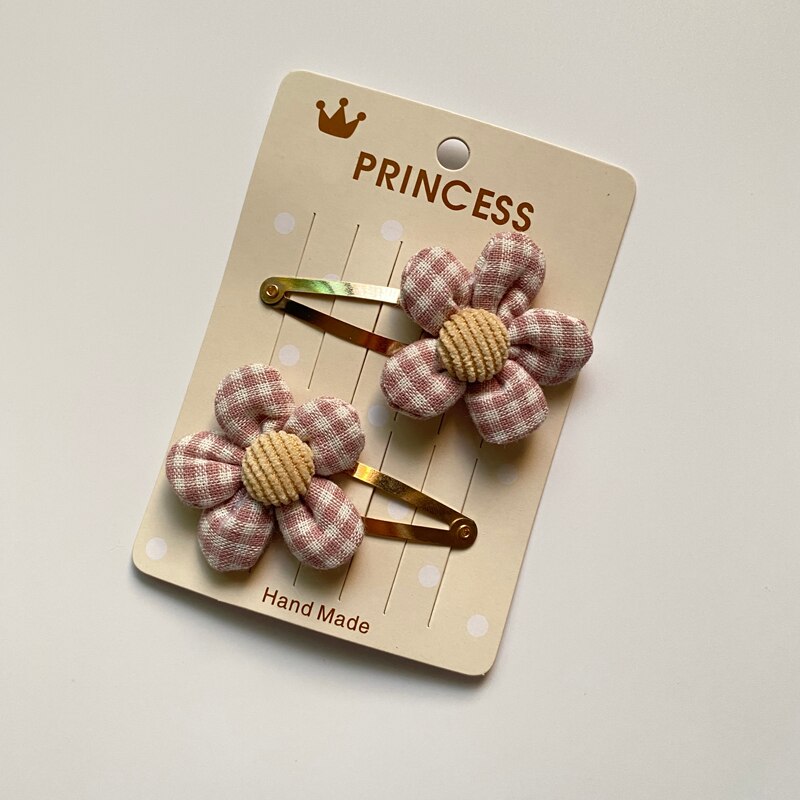2Pcs/Set Baby Hairclip Plaid Flower