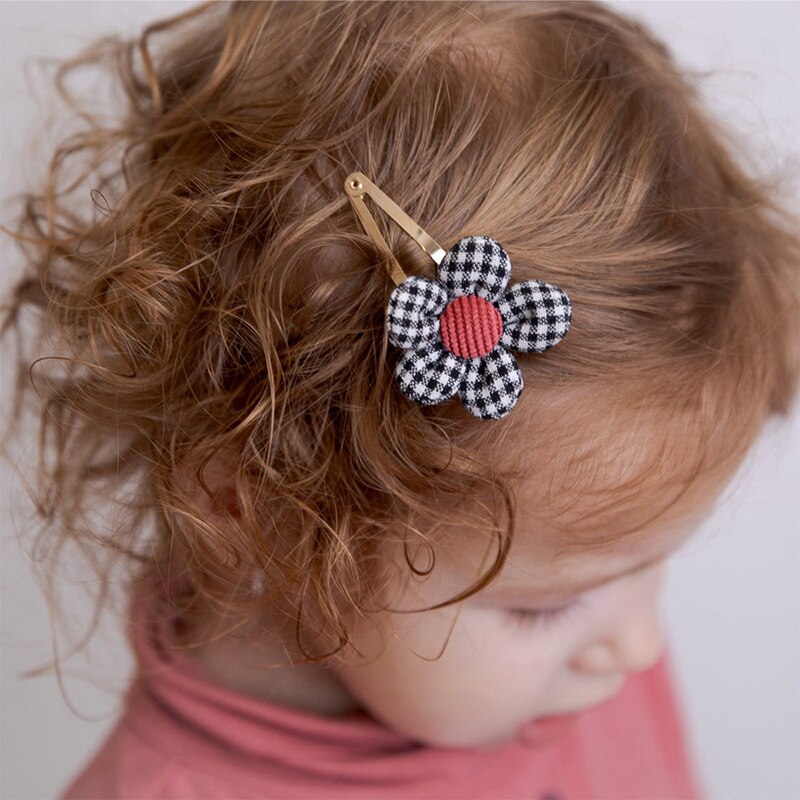2Pcs/Set Baby Hairclip Plaid Flower
