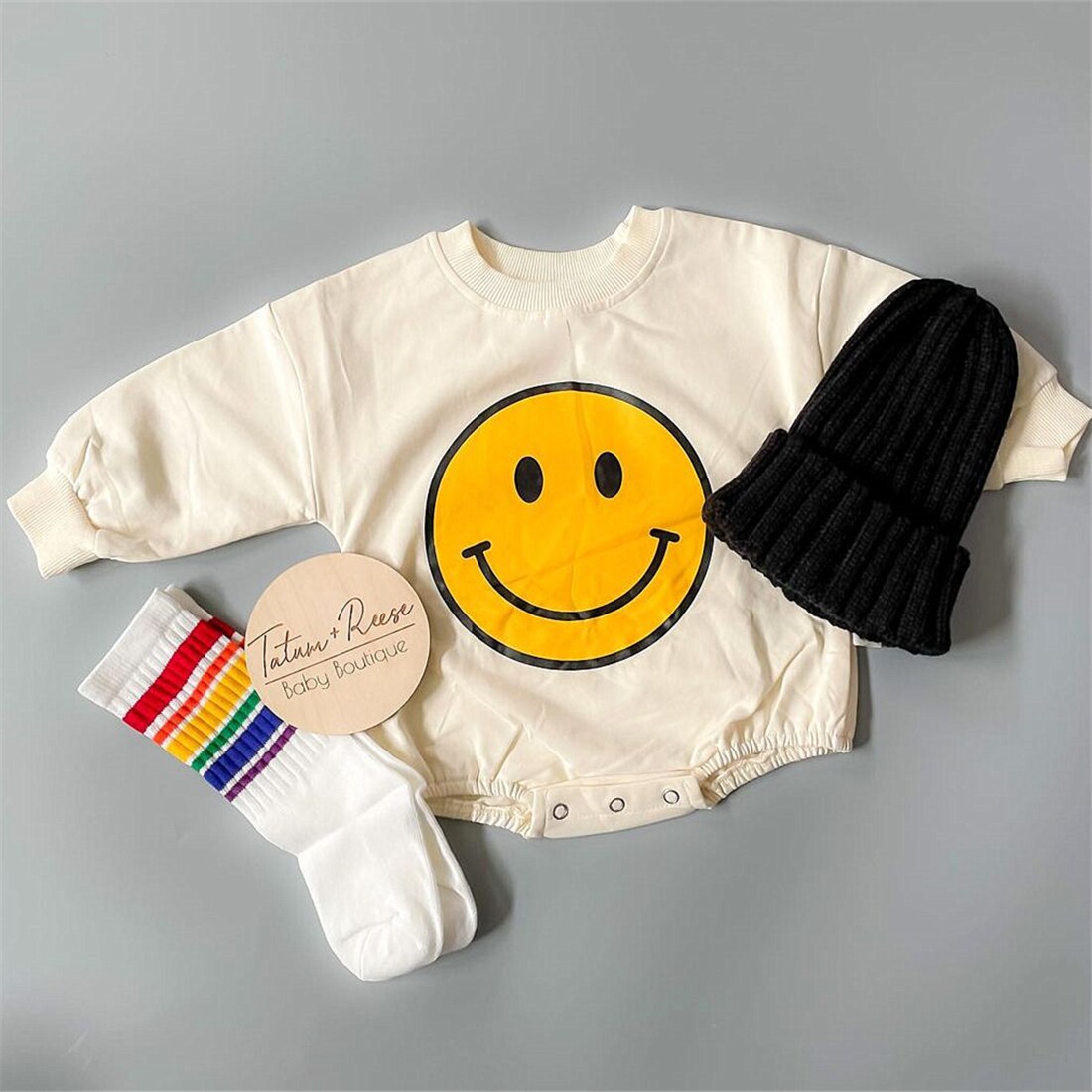 Children Long Sleeved Romper Cotton Smile Print