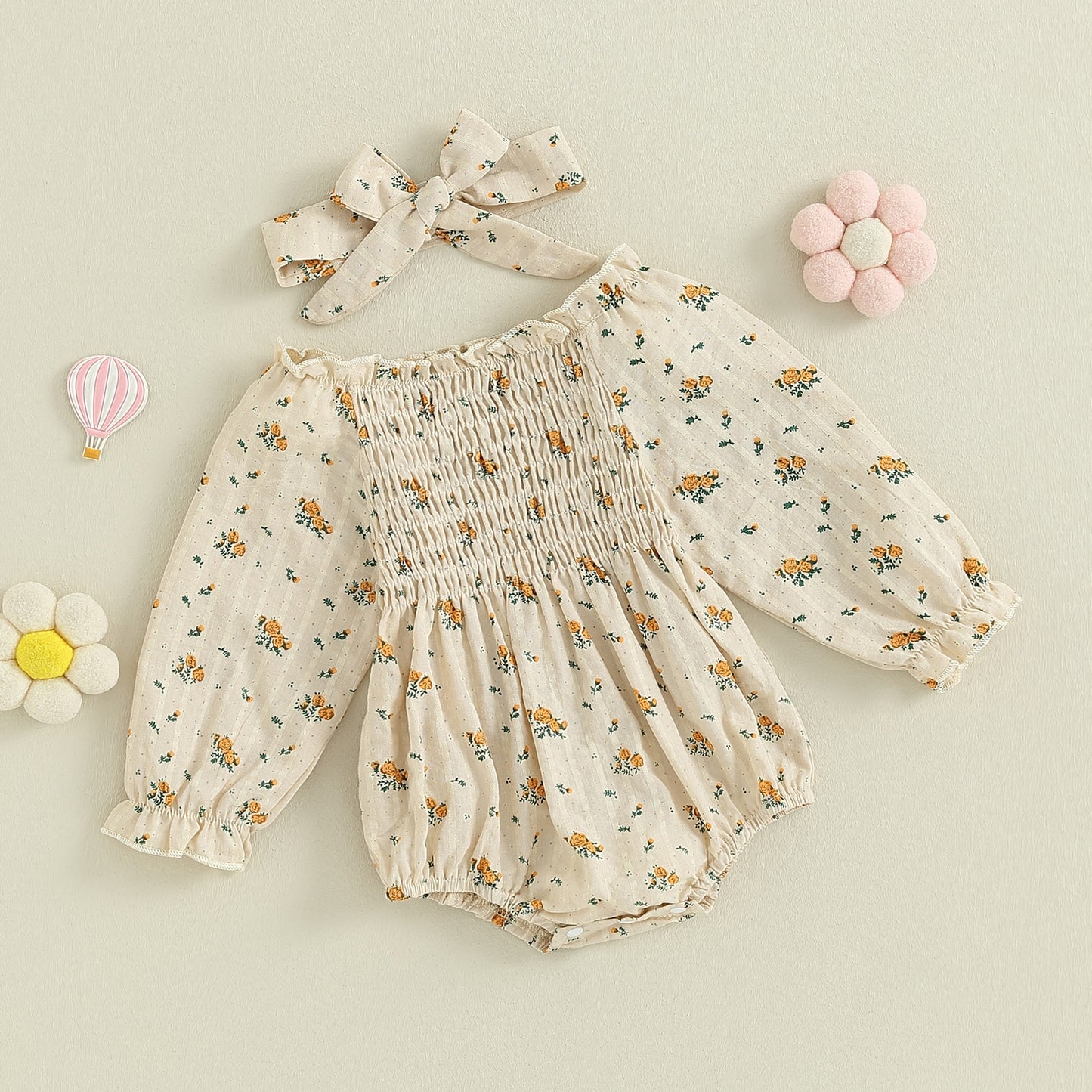 Girls Off Shoulder Floral Print Romper