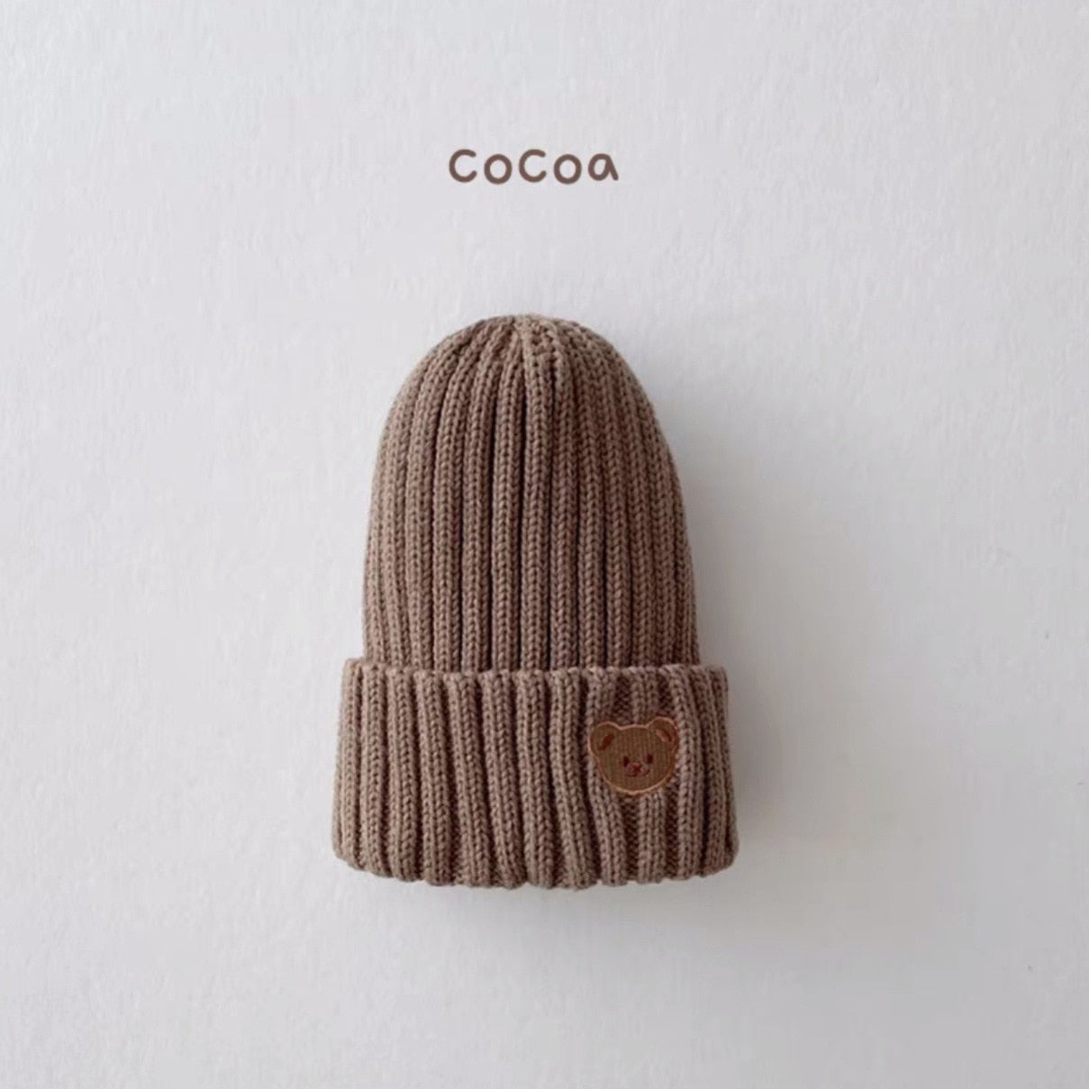Baby Knit Hat Bear Head Embroidery
