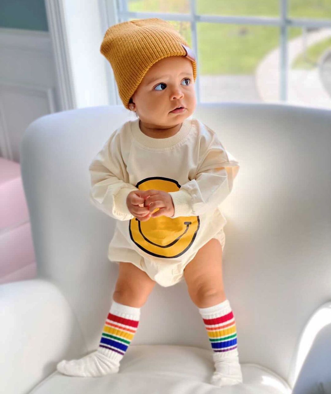 Children Long Sleeved Romper Cotton Smile Print