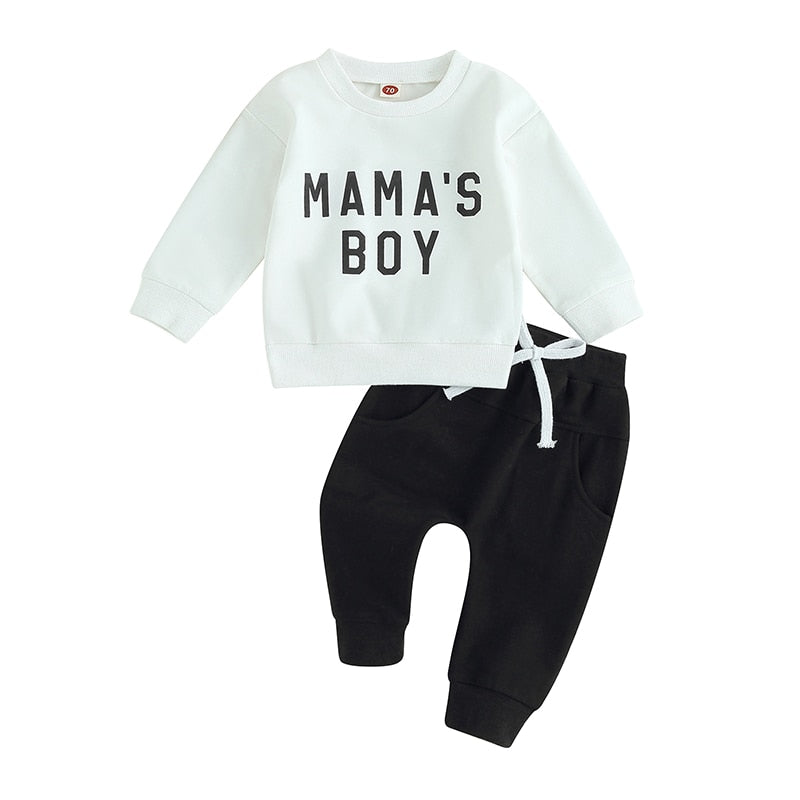 Mama's Boy 2Pcs Casual Pants Sets Long Sleeve Top & Drawstring Pants