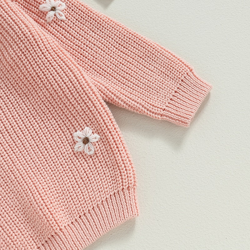 Long Sleeve Knitted Jumper with Flower Pattern