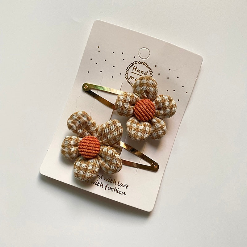 2Pcs/Set Baby Hairclip Plaid Flower