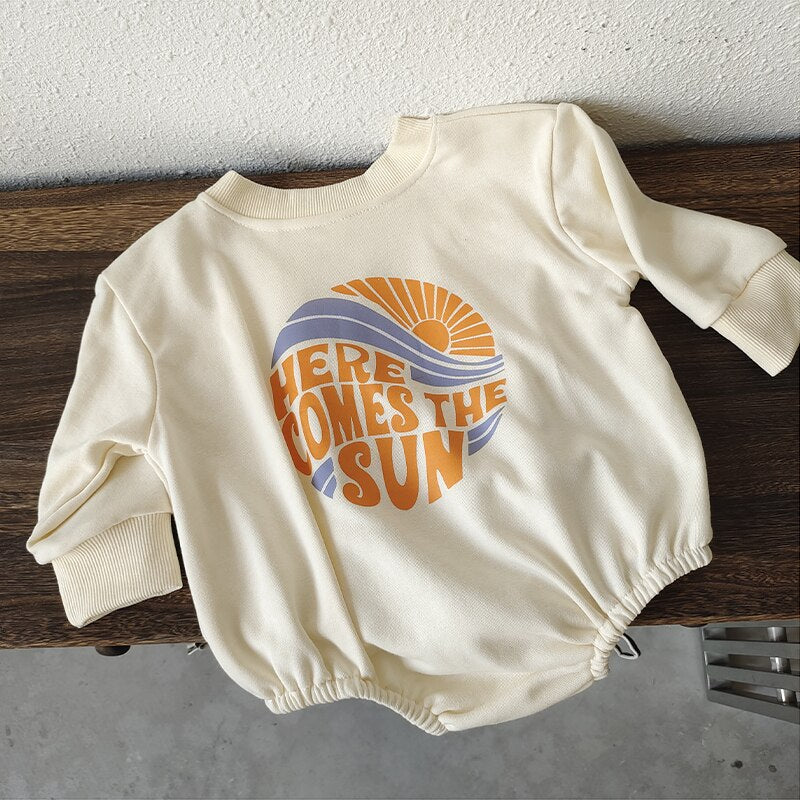 Cartoon Sun Print Bodysuit Long Sleeve Romper Loose Fit