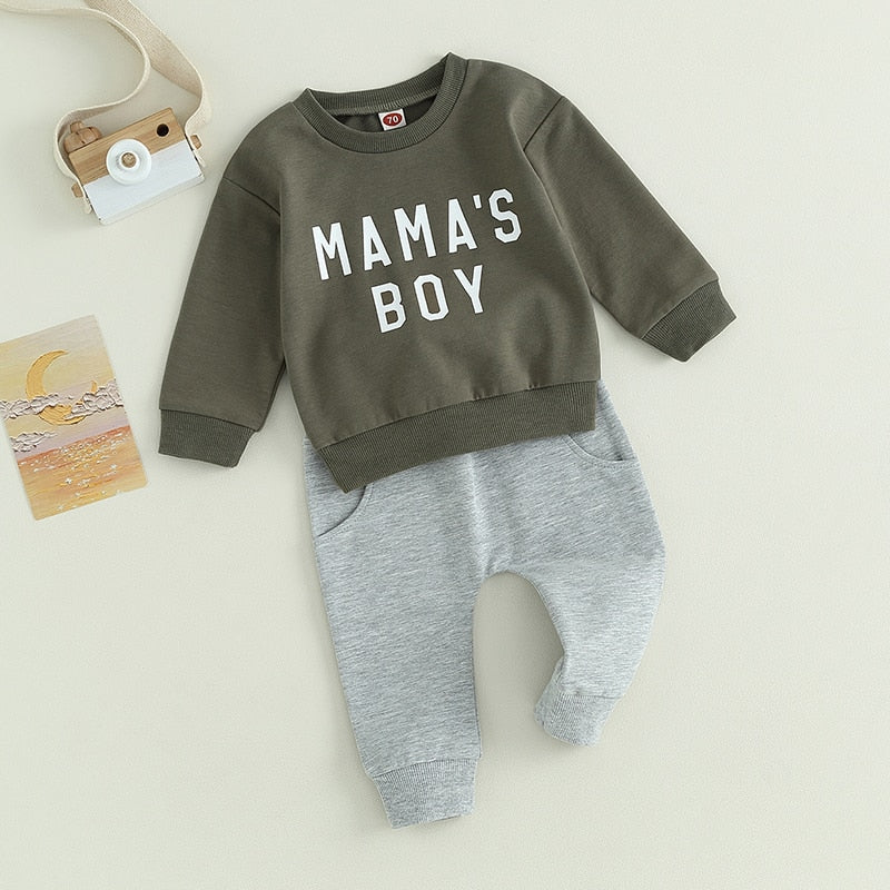 Mama's Boy 2Pcs Casual Pants Sets Long Sleeve Top & Drawstring Pants