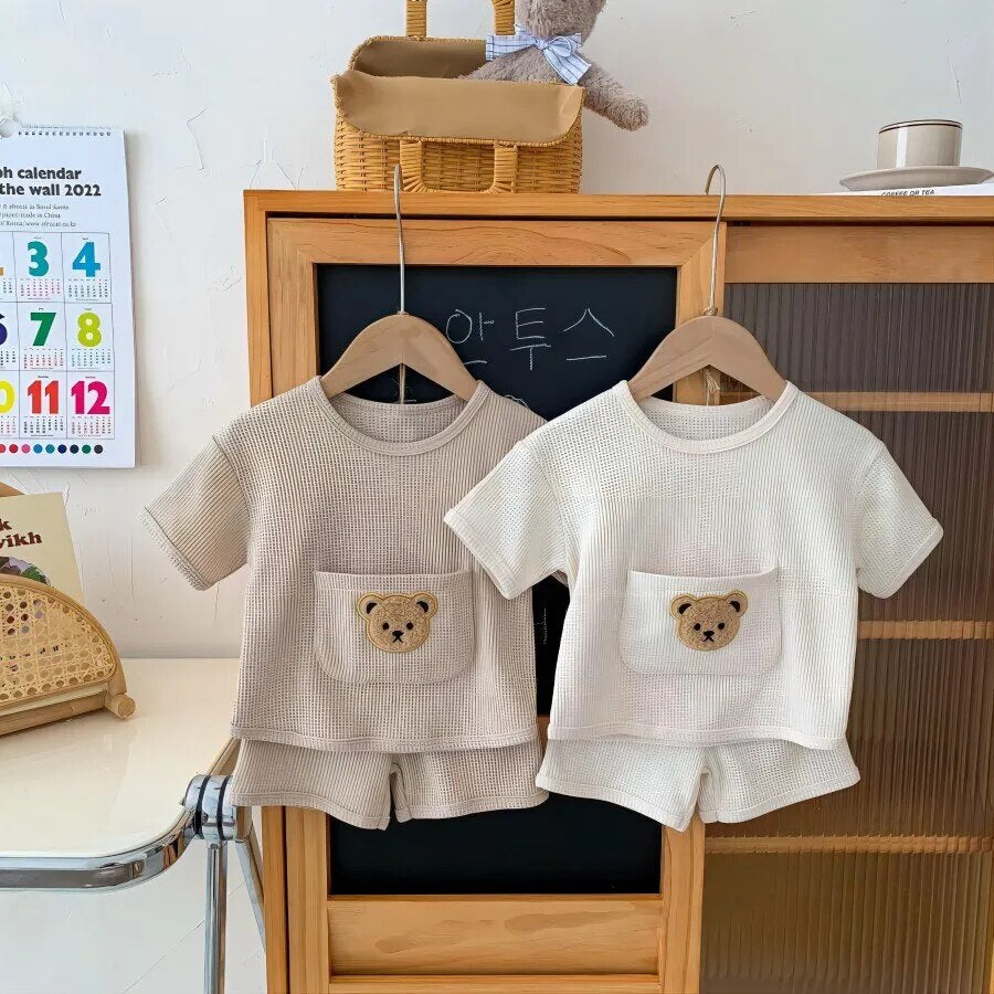 Bear Waffle long and short sleeve set