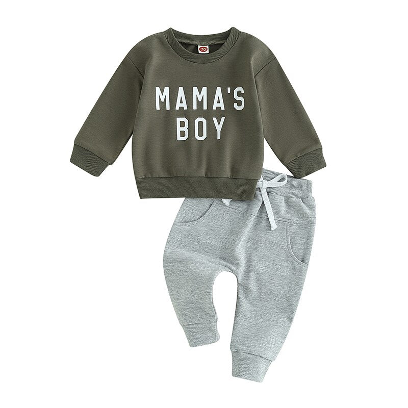 Mama's Boy 2Pcs Casual Pants Sets Long Sleeve Top & Drawstring Pants