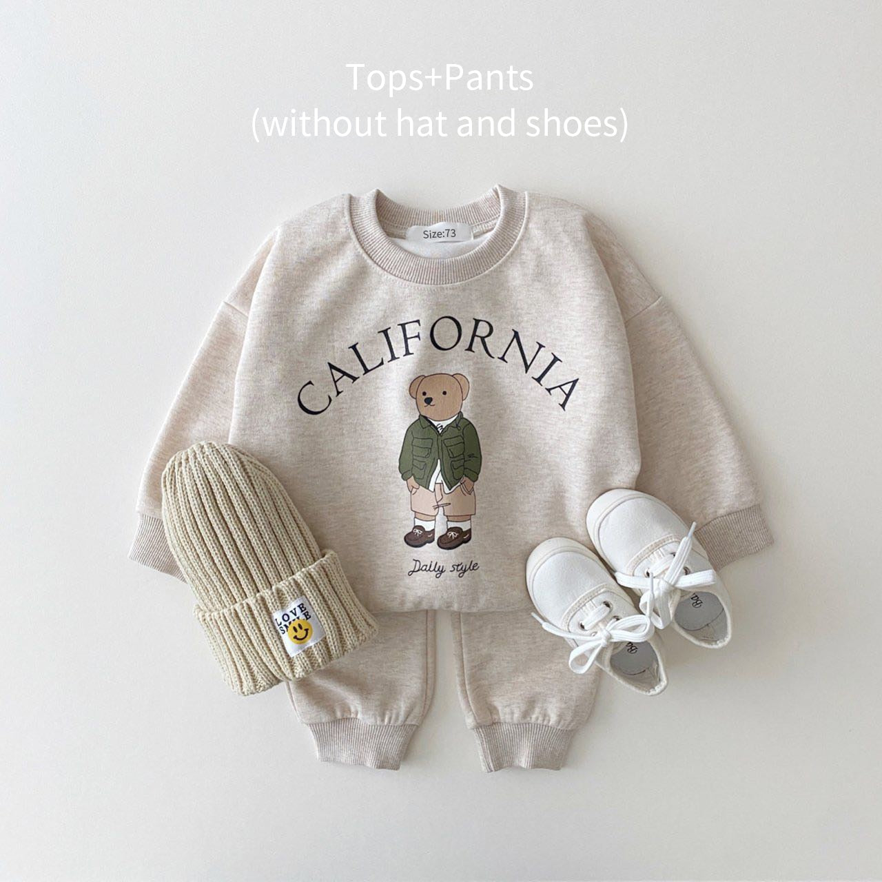 Unisex Clothing Sets USA Themed Bear Pullover Sweatshirts + Simple Solid Cotton Sports Pants 2pc