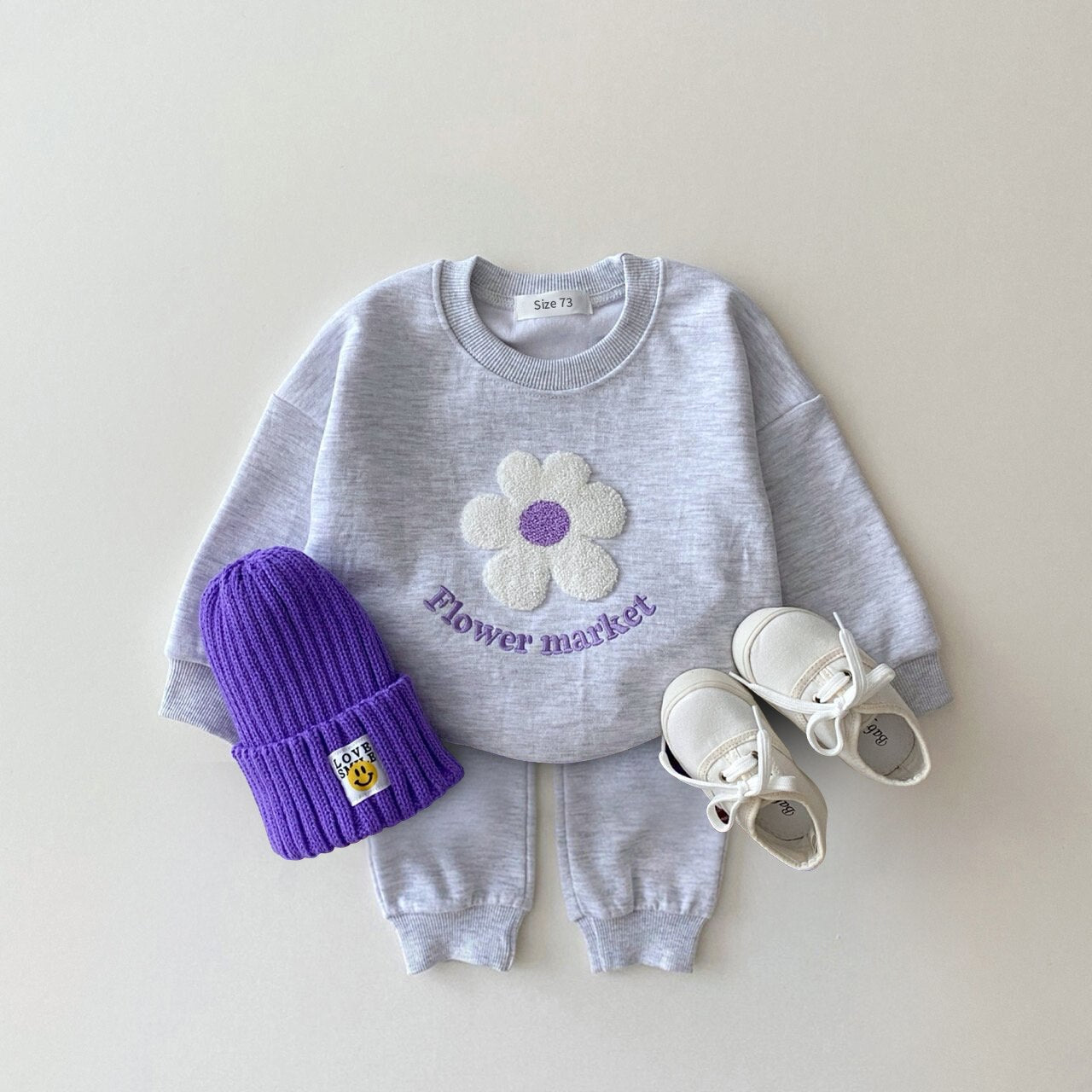Organic Cotton Flowers Sweatshirt + Pants 2 Pcs/Set Tracksuit