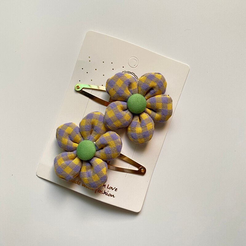 2Pcs/Set Baby Hairclip Plaid Flower
