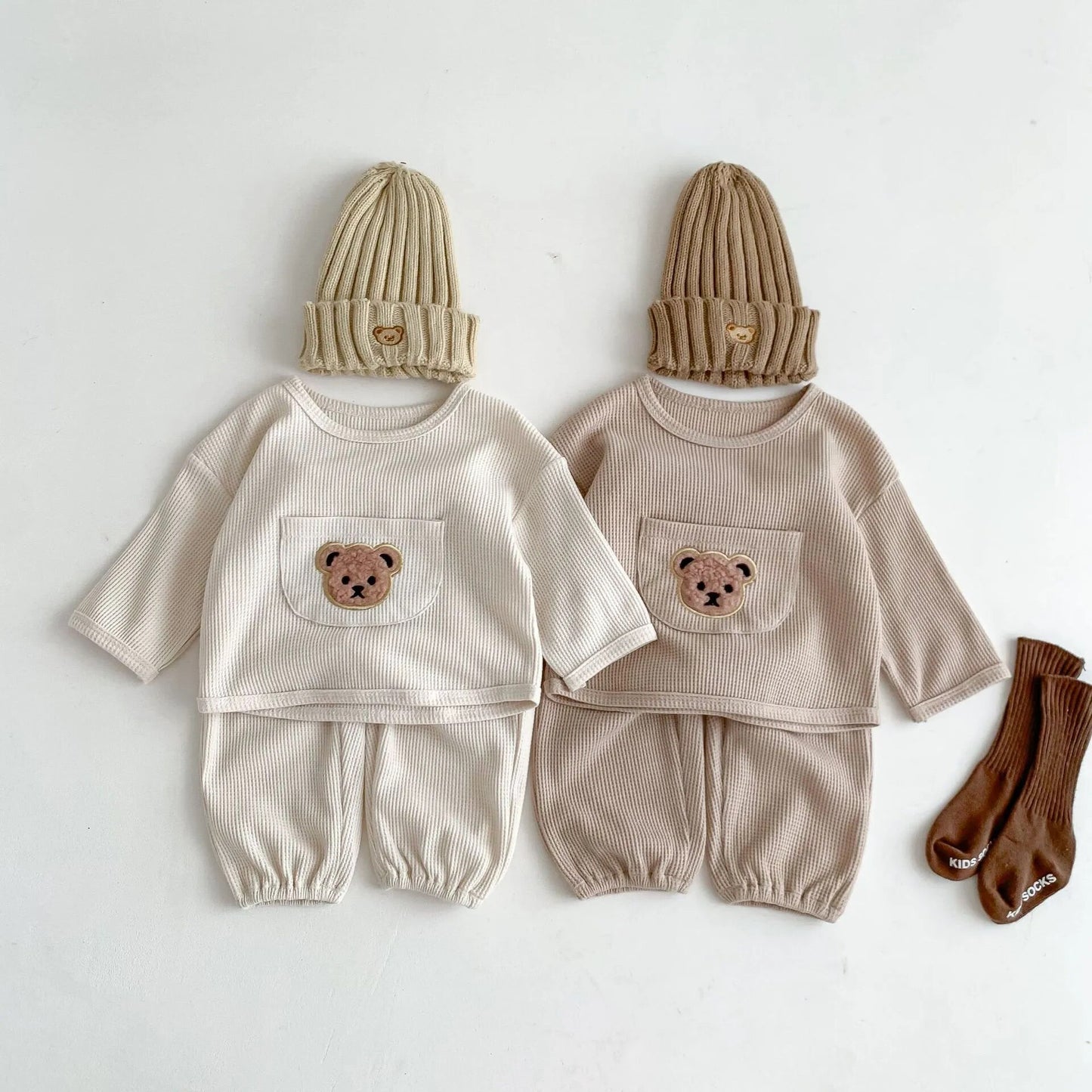 Bear Waffle long and short sleeve set