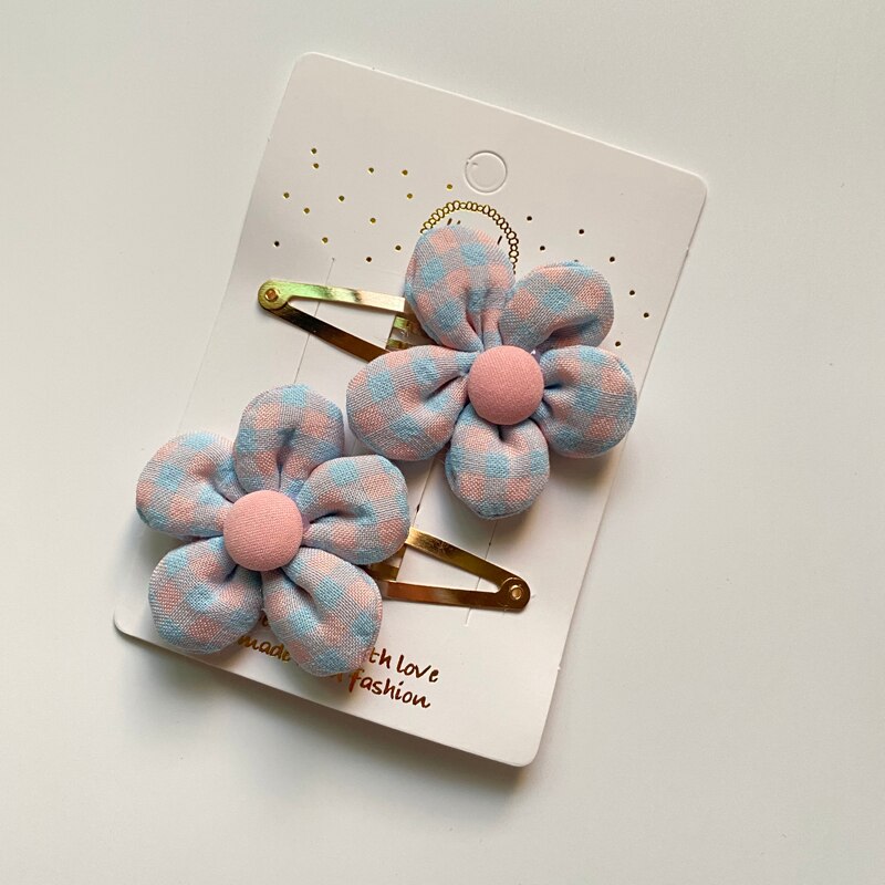 2Pcs/Set Baby Hairclip Plaid Flower