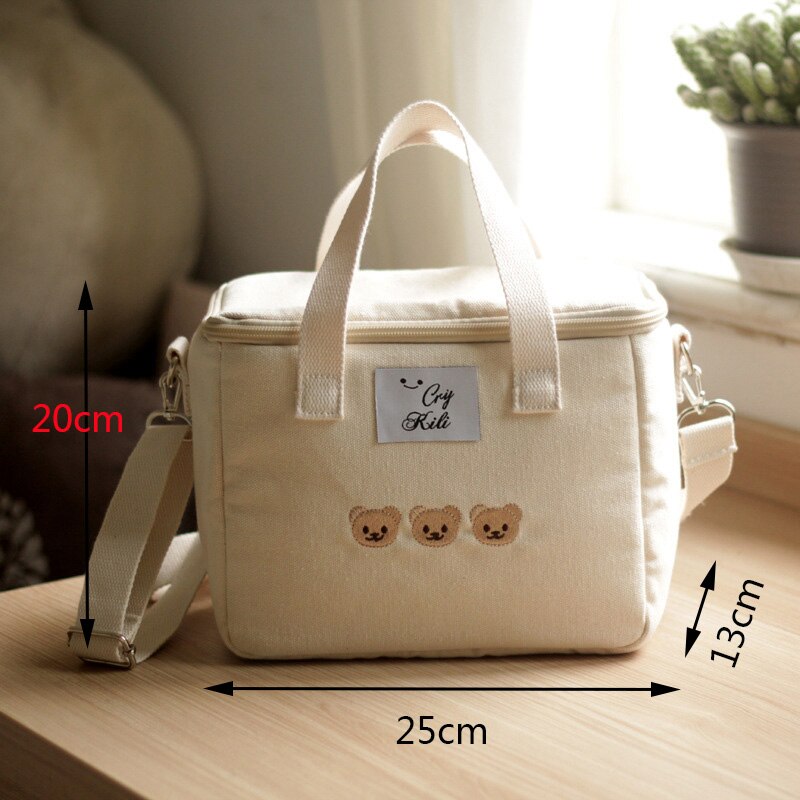 Bear Embroidery Insulated Lunch Bag