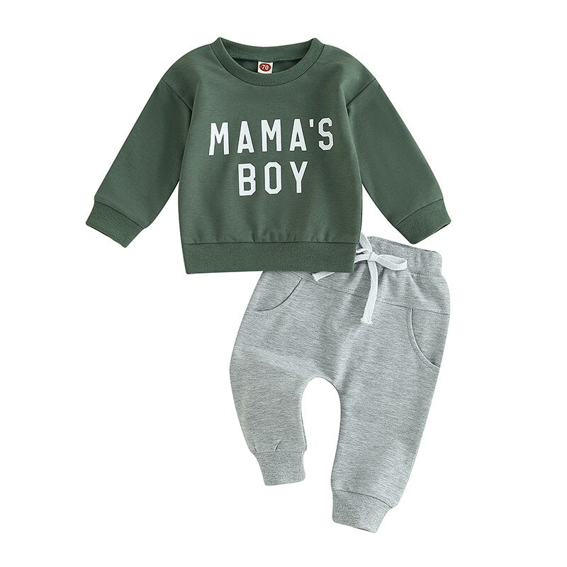 Mama's Boy 2Pcs Casual Pants Sets Long Sleeve Top & Drawstring Pants