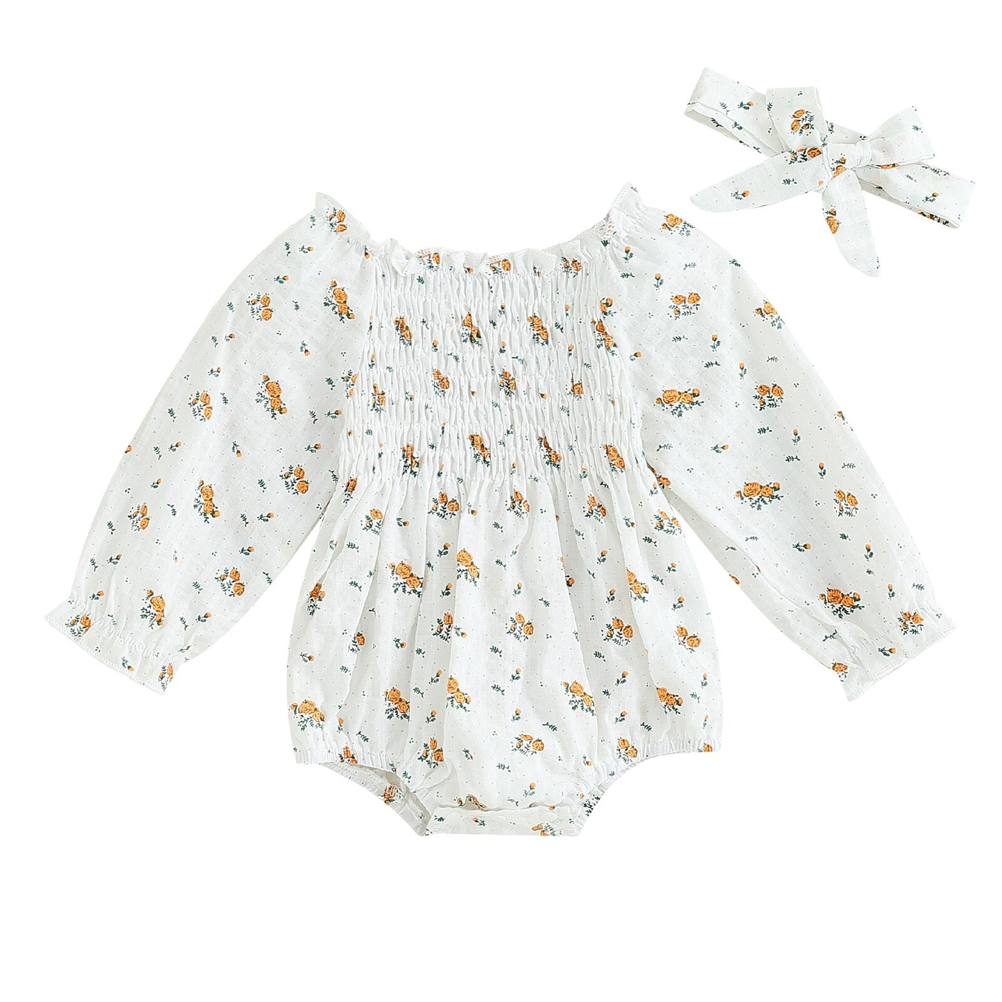Girls Off Shoulder Floral Print Romper