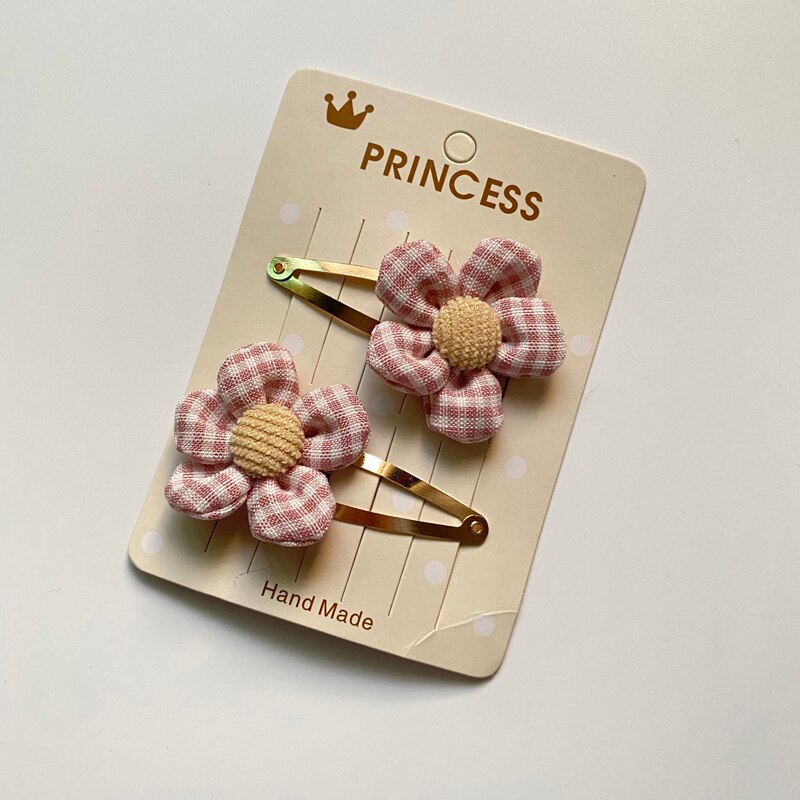 2Pcs/Set Baby Hairclip Plaid Flower