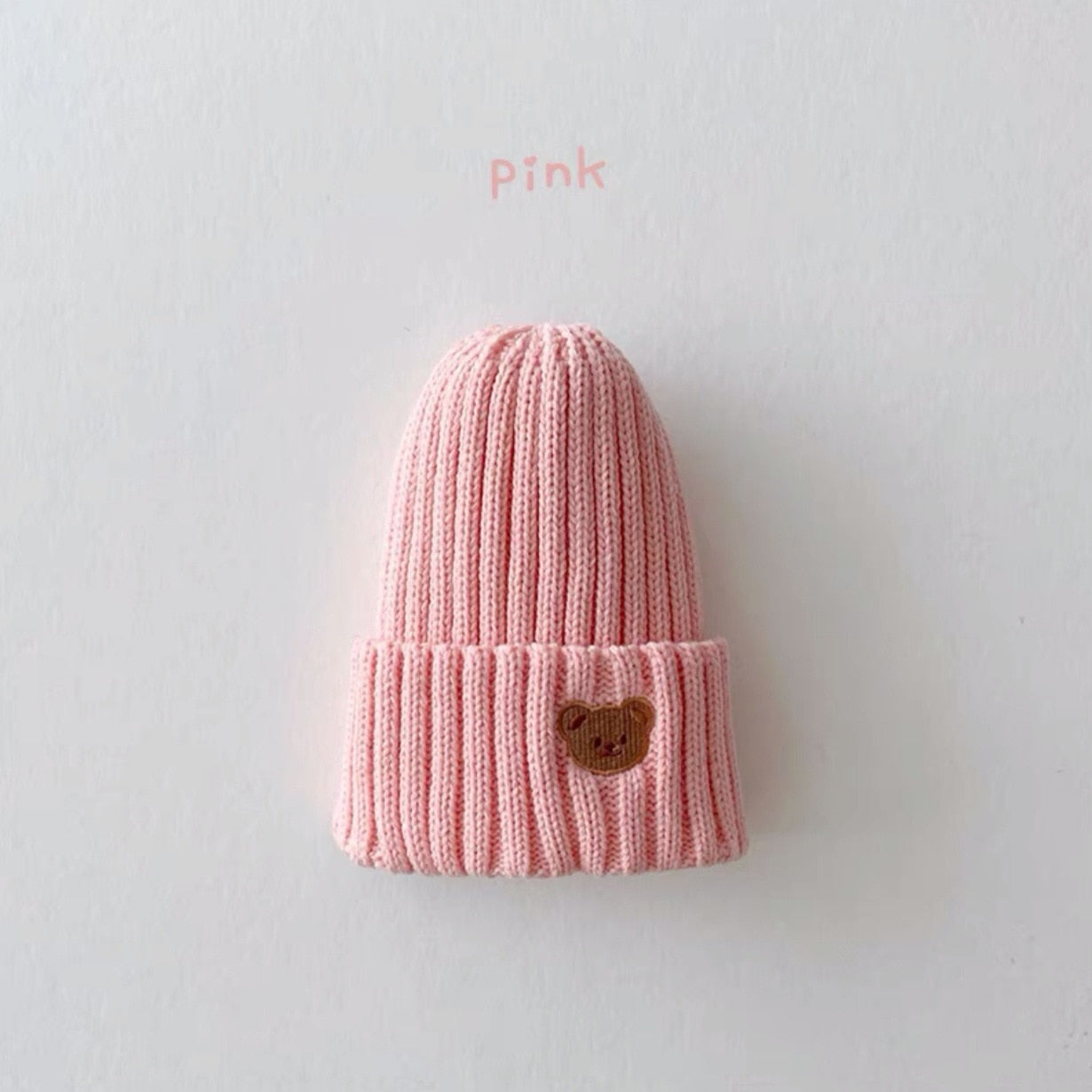 Baby Knit Hat Bear Head Embroidery