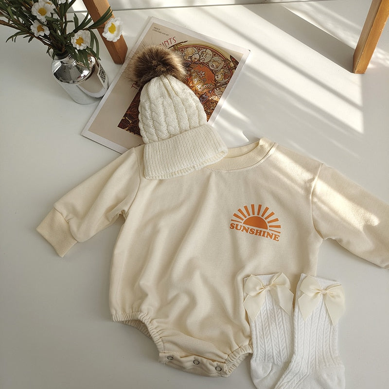 Cartoon Sun Print Bodysuit Long Sleeve Romper Loose Fit
