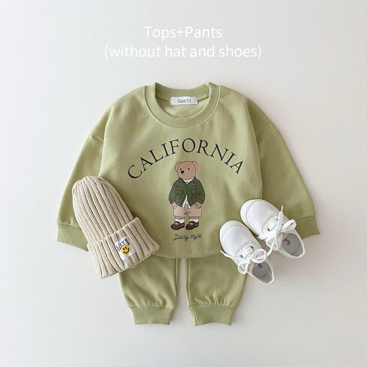 Unisex Clothing Sets USA Themed Bear Pullover Sweatshirts + Simple Solid Cotton Sports Pants 2pc