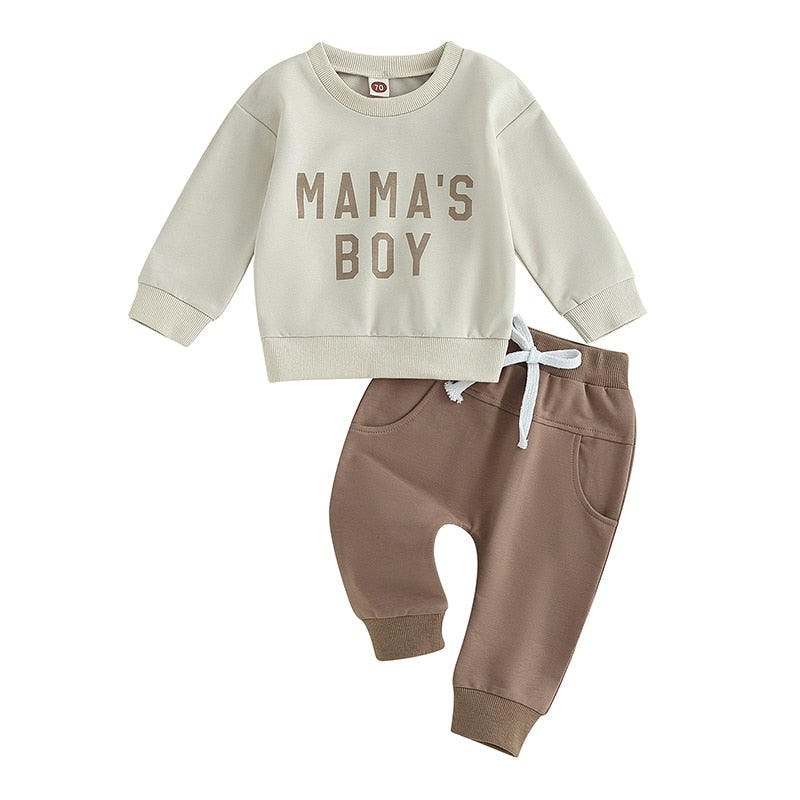 Mama's Boy 2Pcs Casual Pants Sets Long Sleeve Top & Drawstring Pants