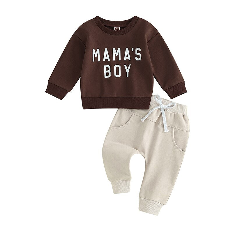 Mama's Boy 2Pcs Casual Pants Sets Long Sleeve Top & Drawstring Pants
