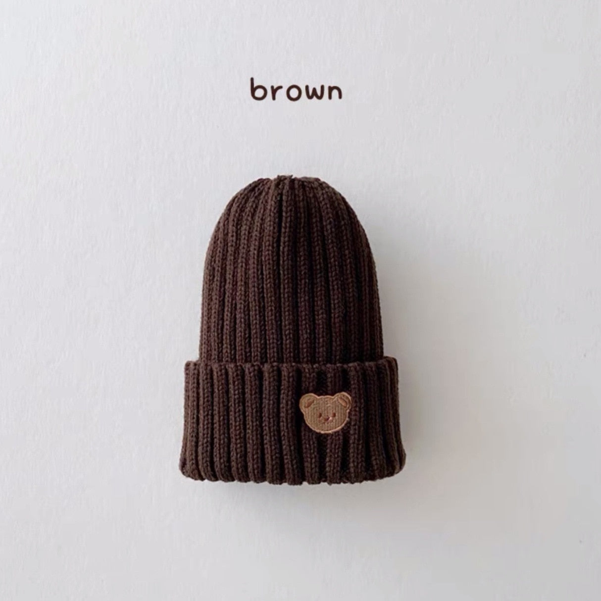 Baby Knit Hat Bear Head Embroidery