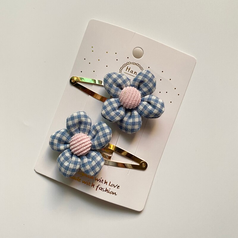 2Pcs/Set Baby Hairclip Plaid Flower