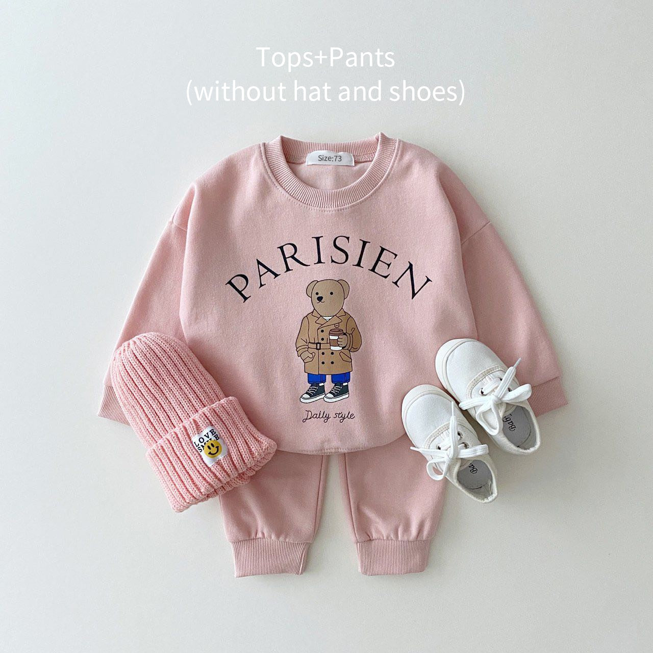 Unisex Clothing Sets USA Themed Bear Pullover Sweatshirts + Simple Solid Cotton Sports Pants 2pc