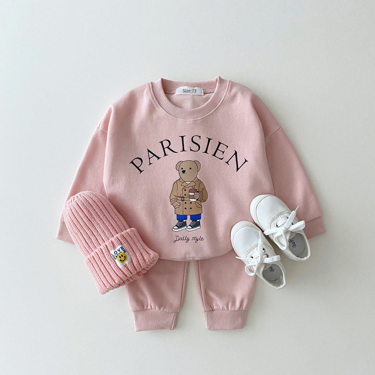 Unisex Clothing Sets USA Themed Bear Pullover Sweatshirts + Simple Solid Cotton Sports Pants 2pc