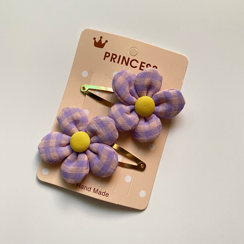 2Pcs/Set Baby Hairclip Plaid Flower