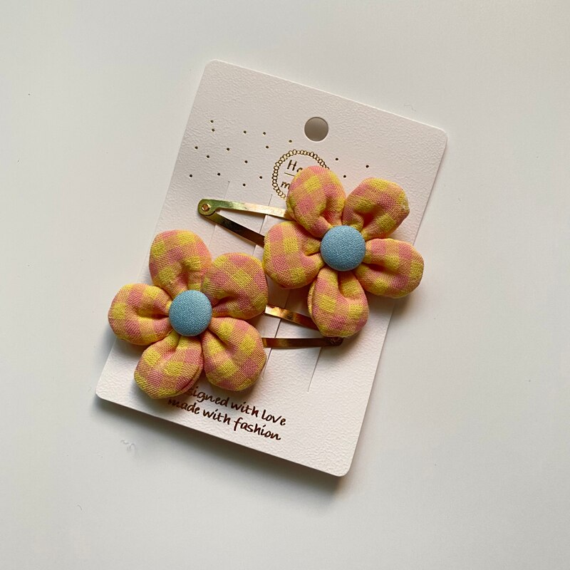 2Pcs/Set Baby Hairclip Plaid Flower
