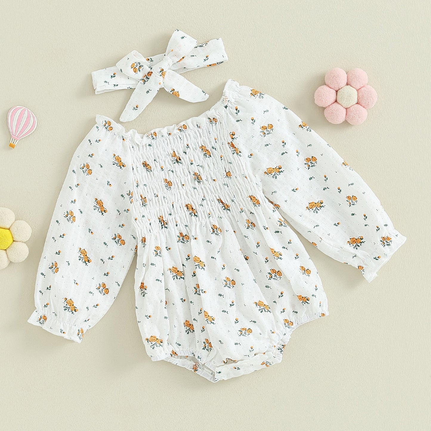Girls Off Shoulder Floral Print Romper