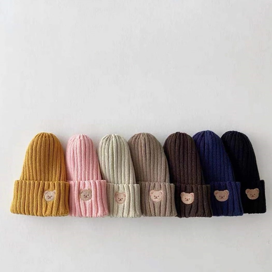 Baby Knit Hat Bear Head Embroidery