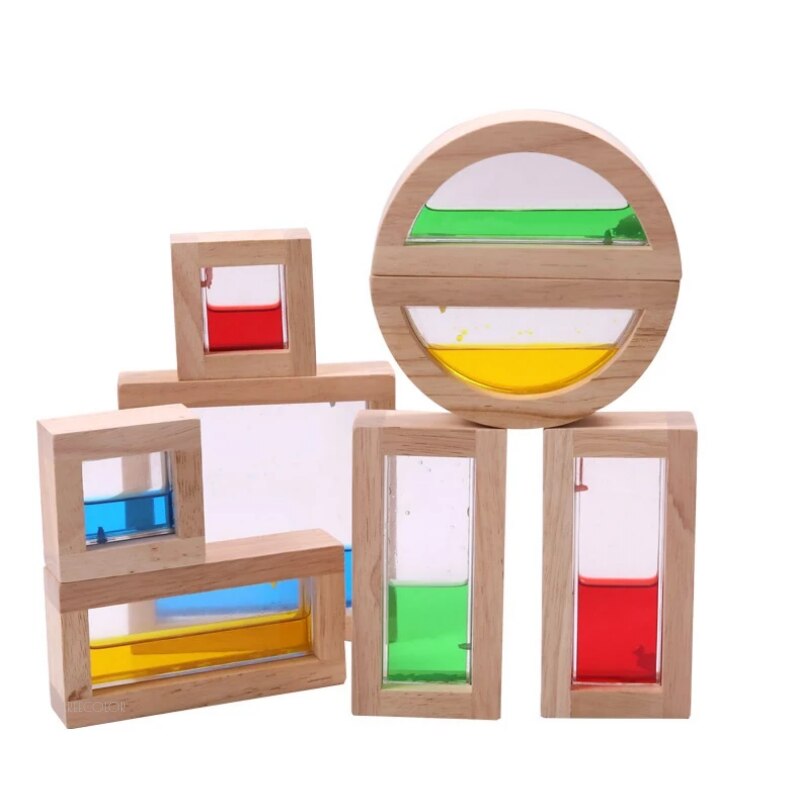 Wooden Large Building Blocks 8 Pcs Geometry Sensory Rainbow Construction Stacking Blocks