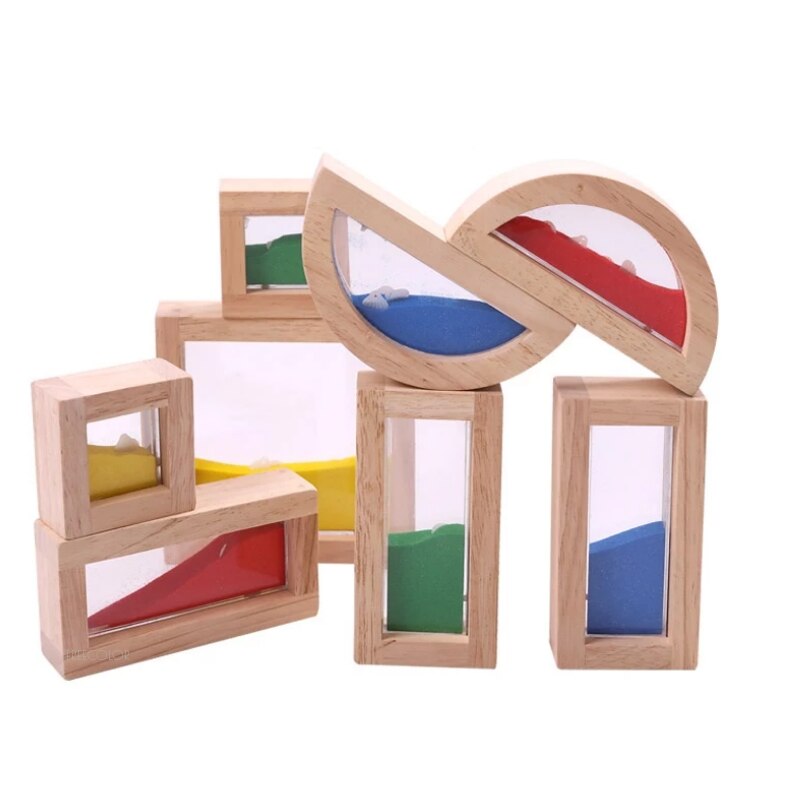 Wooden Large Building Blocks 8 Pcs Geometry Sensory Rainbow Construction Stacking Blocks