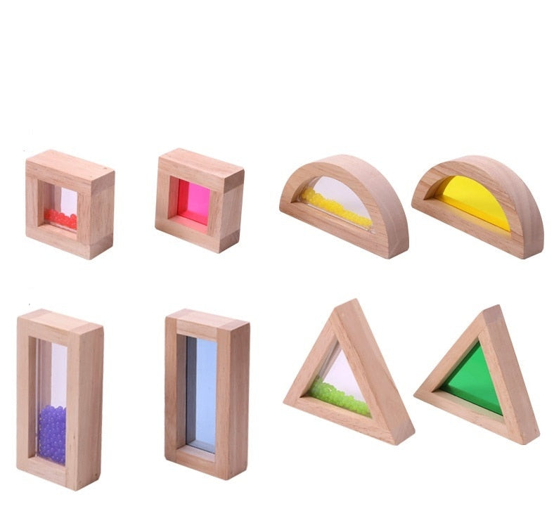 Wooden Large Building Blocks 8 Pcs Geometry Sensory Rainbow Construction Stacking Blocks