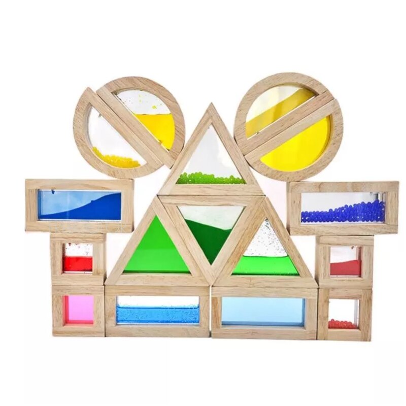 Wooden Large Building Blocks 8 Pcs Geometry Sensory Rainbow Construction Stacking Blocks