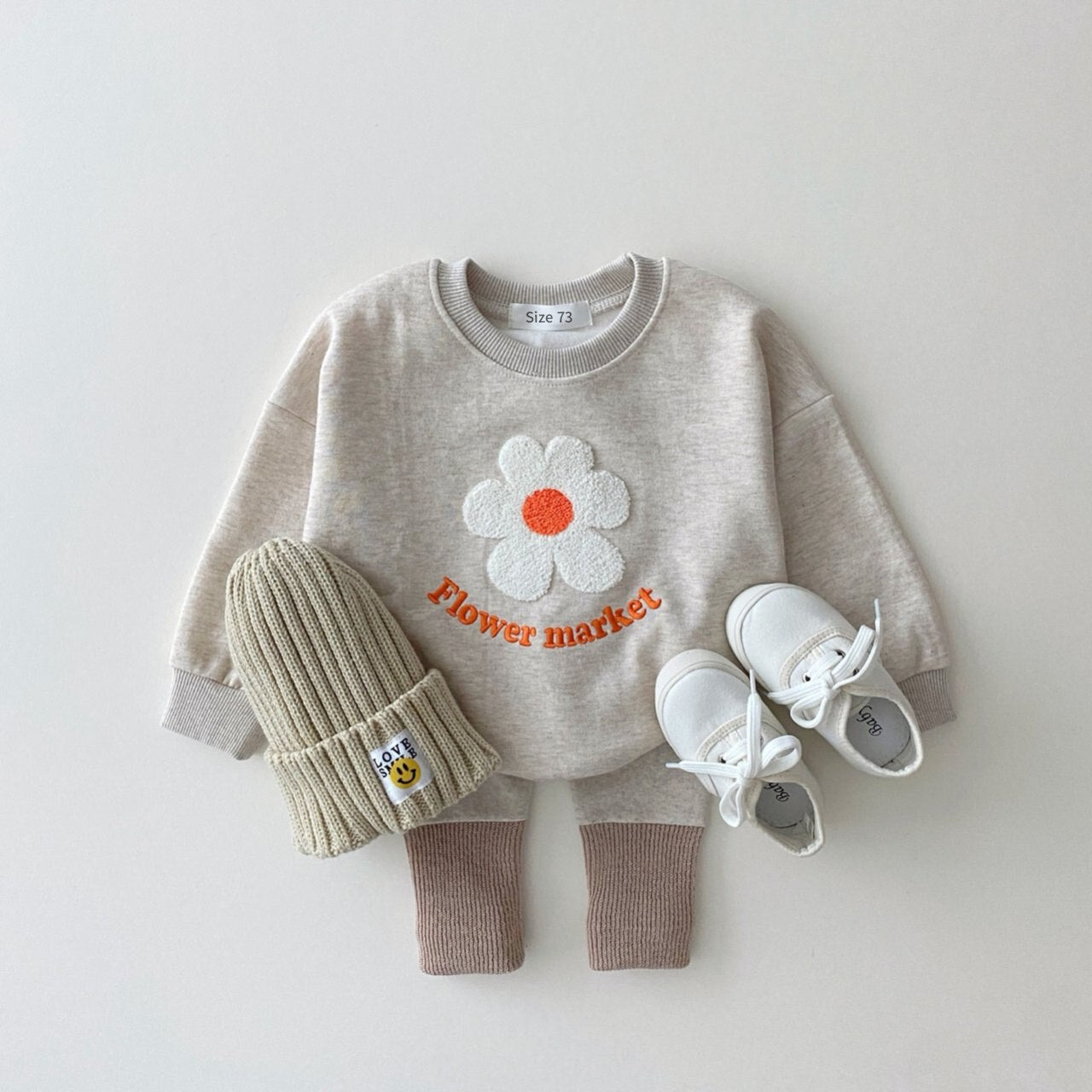 Organic Cotton Flowers Sweatshirt + Pants 2 Pcs/Set Tracksuit