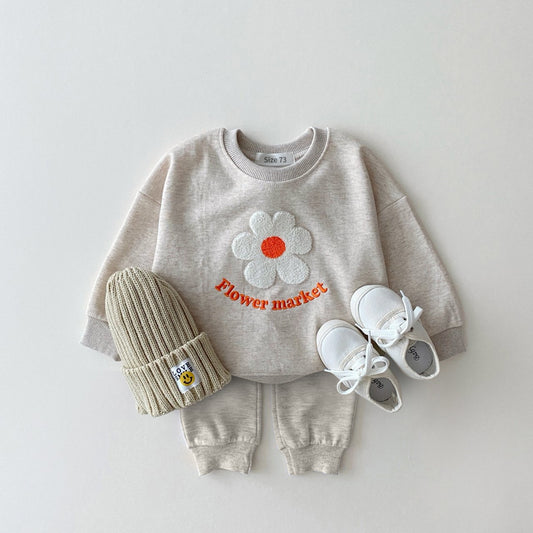 Organic Cotton Flowers Sweatshirt + Pants 2 Pcs/Set Tracksuit